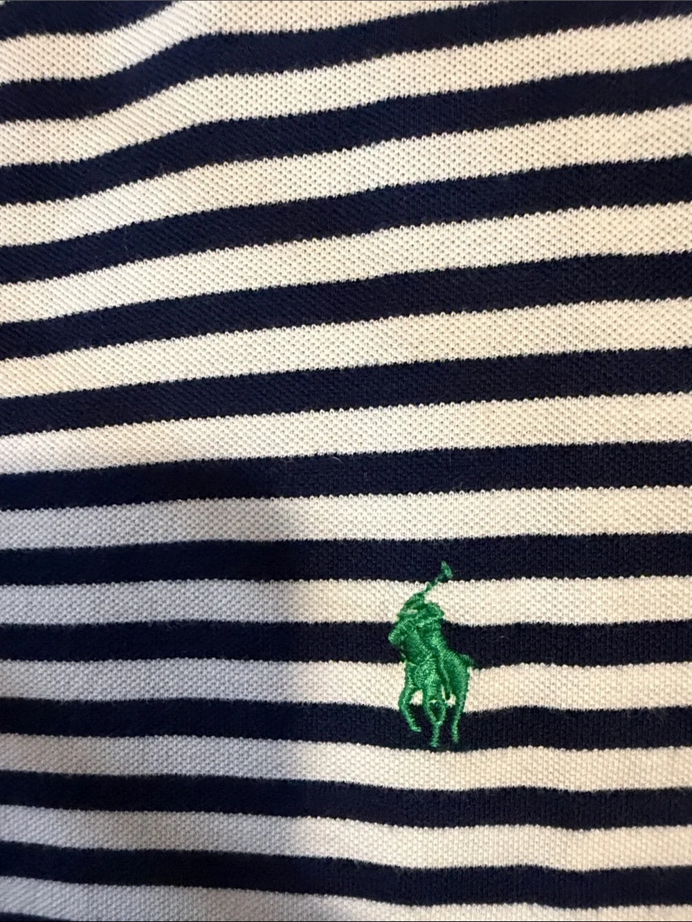 Ralph Lauren Men’s Navy & White Striped Polo with Green Pony